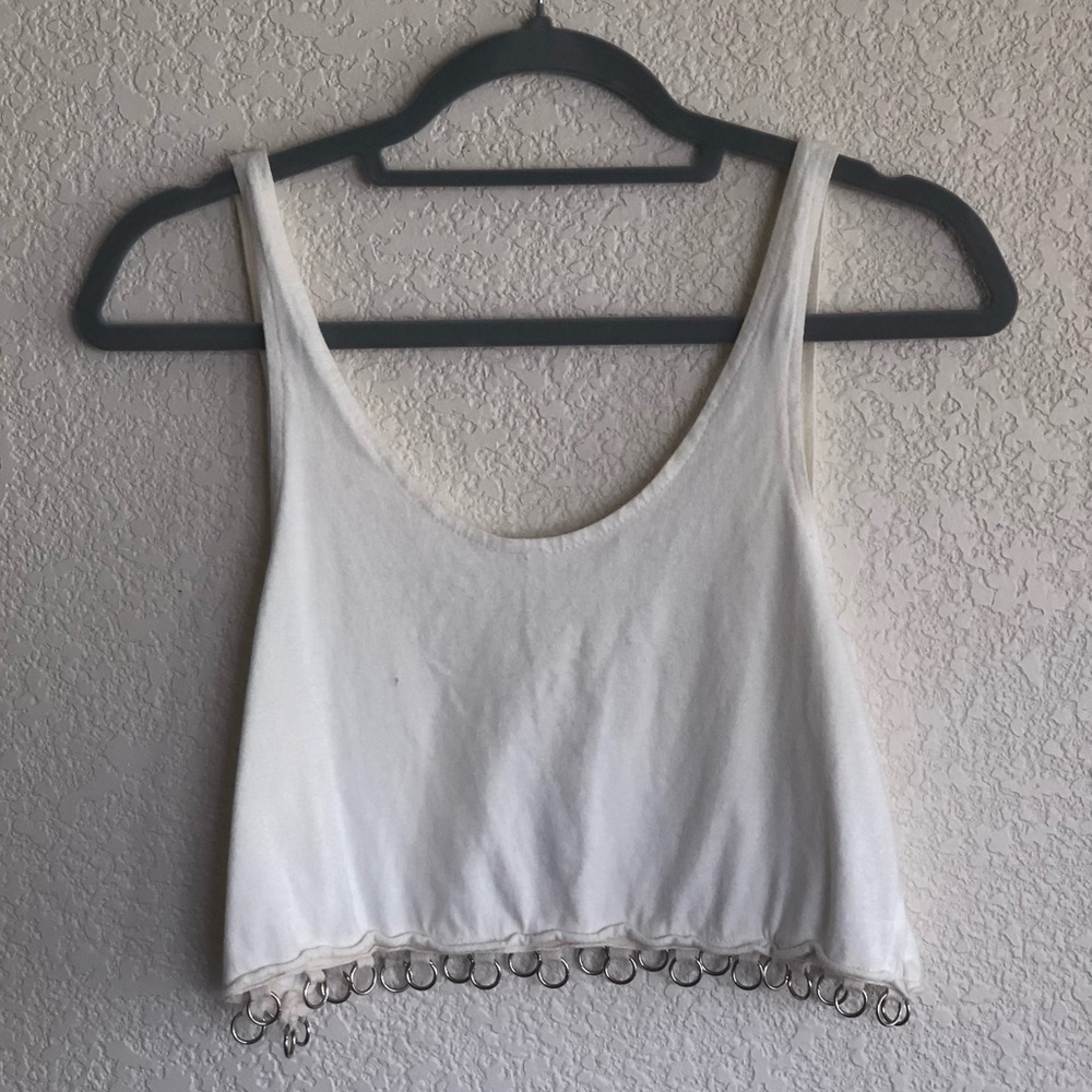 Emma and Sam white tank top with metal ring detail